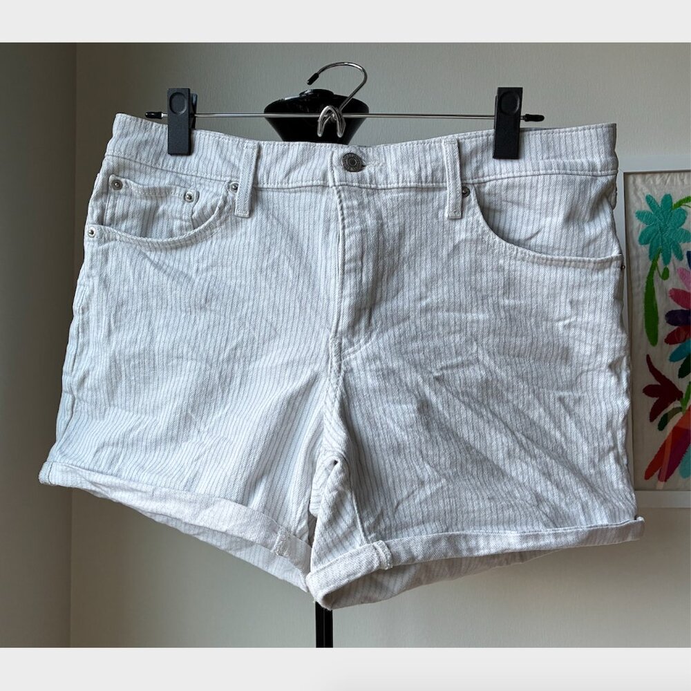 Levi's Blue and White Striped Mid-Length Shorts - Size 32